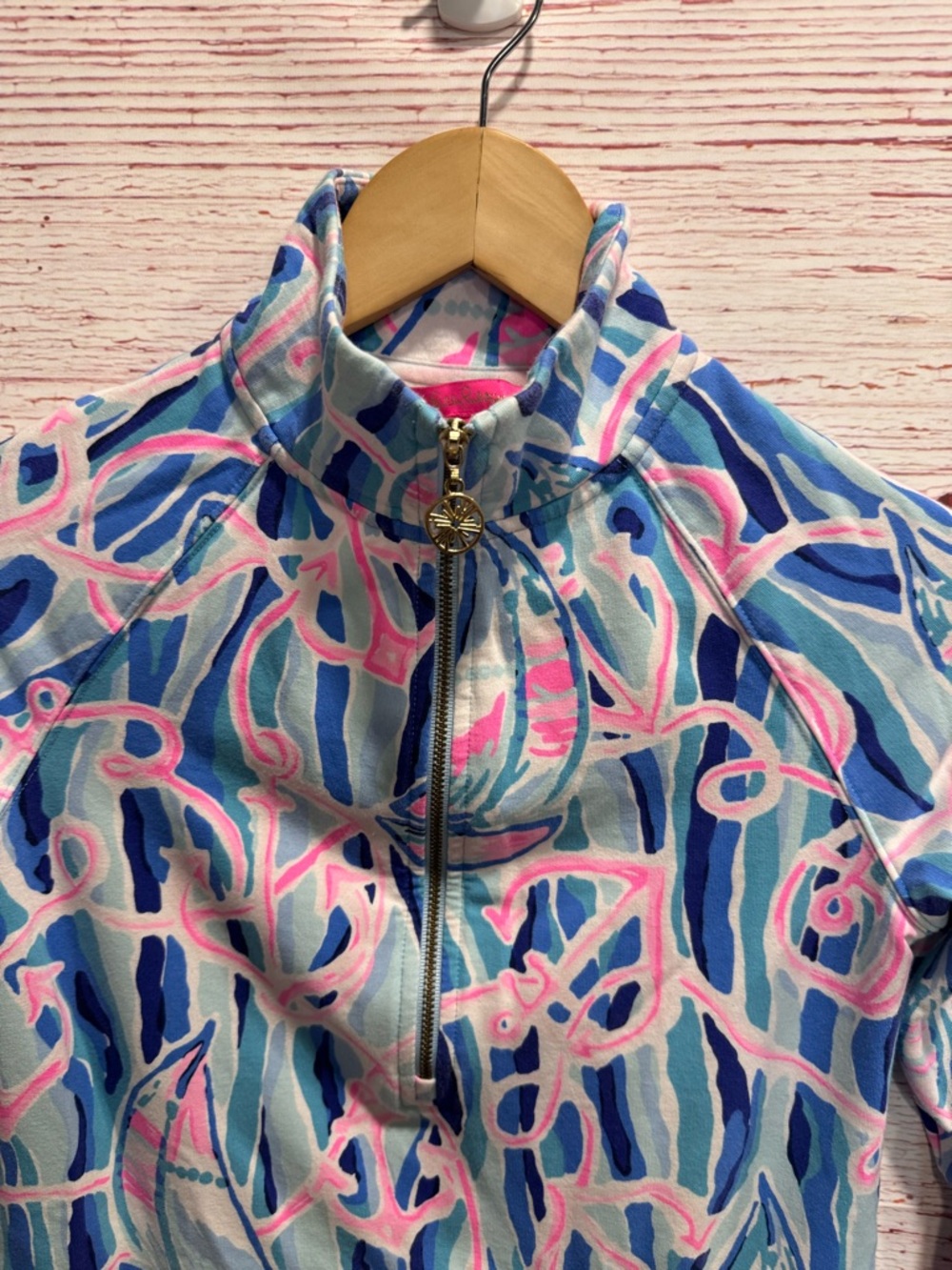 Lilly Pulitzer UPF 50+ Skipper Popover Top in Skim Blue Reel Nauti Sz XXS - Picture 4 of 11